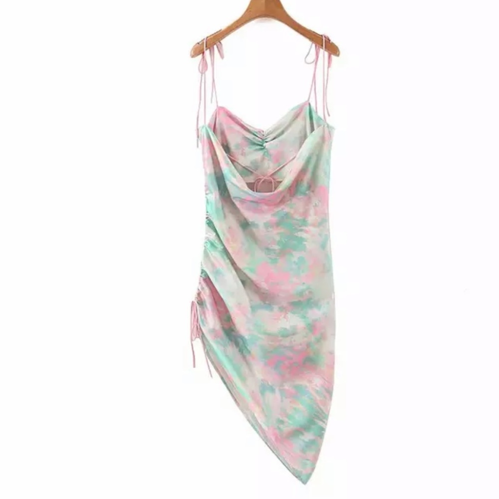 Clouded Sky Cinched Adjustable Tie Dye Strapy Dress - Picture 13 of 15
